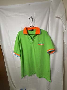 Lars Amadeus Men's Neon Green Polo Shirt with Orange Striped Trim